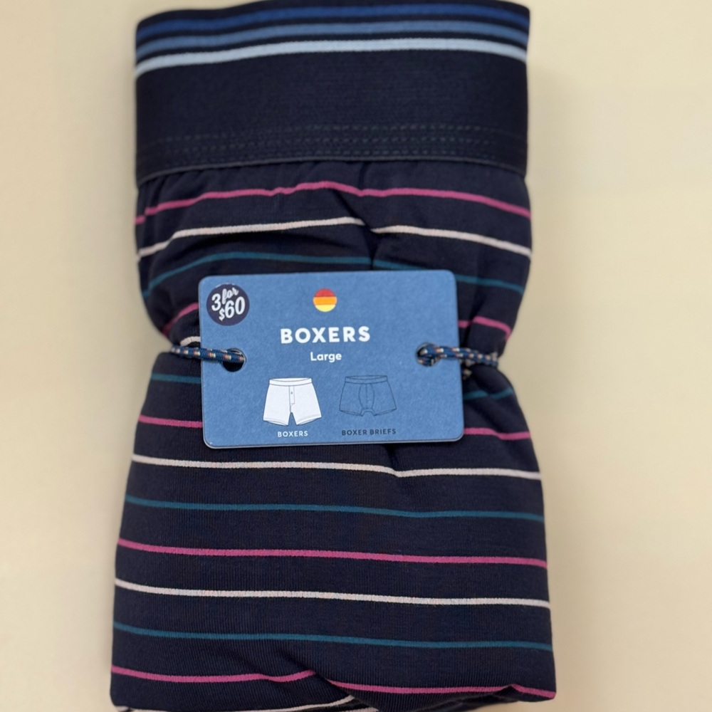 Marine Layer BOXERS button navy w/pink, beige, blue multi stripes XL, XXL
